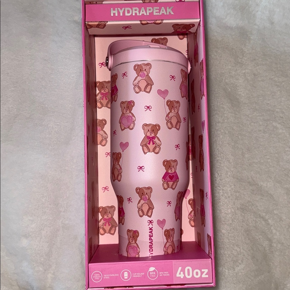 NEW Hydrapeak 40 oz Voyager Tumbler Teddy bear/pink bow lovely bears collection